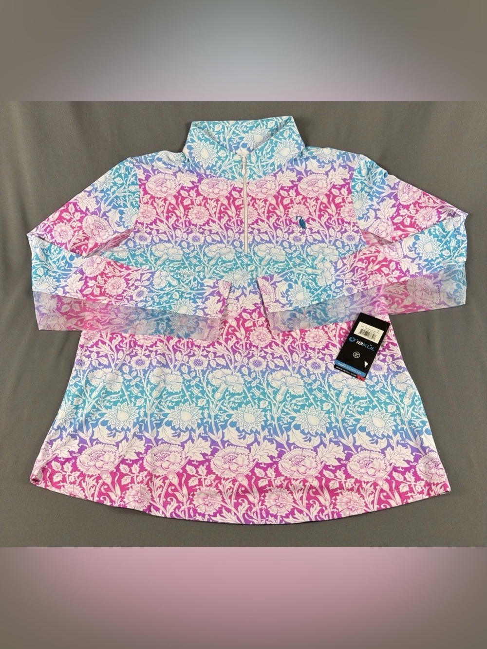 IBKUL Womens Golf Pullover Chest Logo Floral Print 1/4 Zip XL Multicolor Nylon